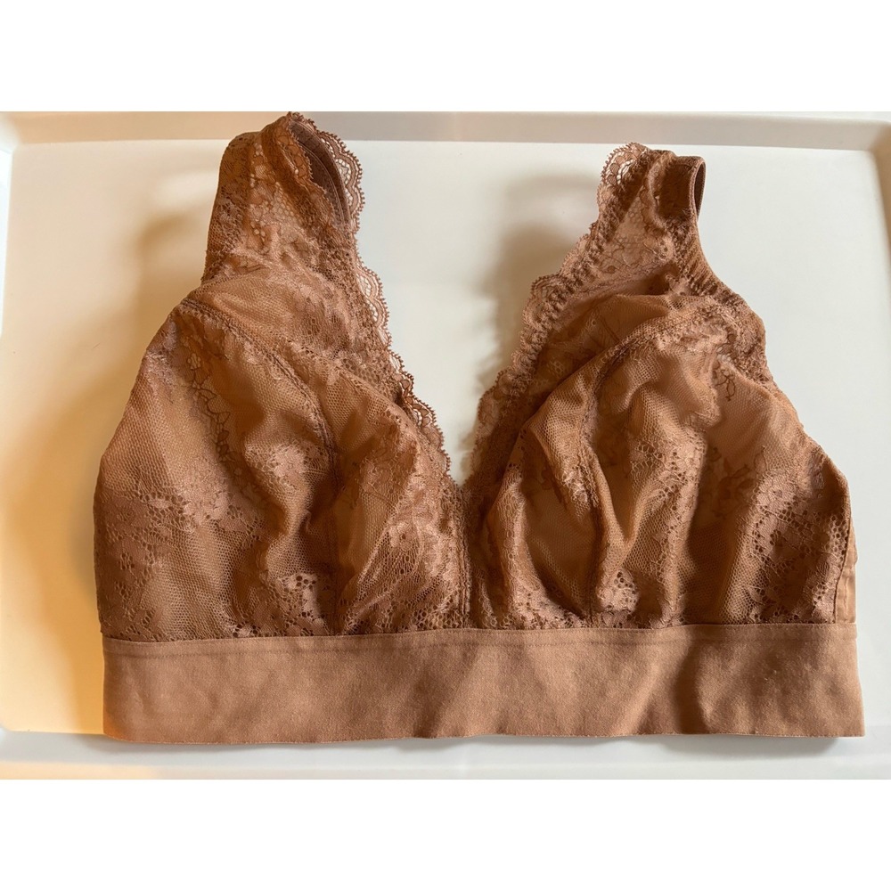 GLAMORISE Lexington Beige Lace Bralette 34F Comfort Wireless